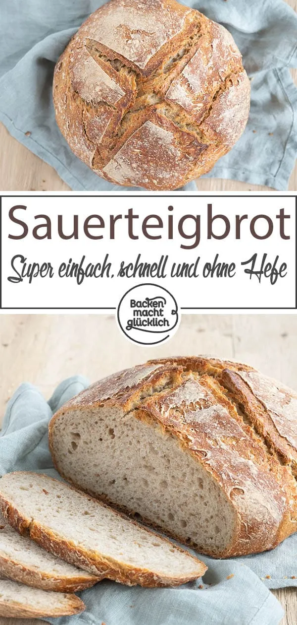 Frisch gebackenes Sauerteigbrot ohne Hefe auf einem Holzbrett
