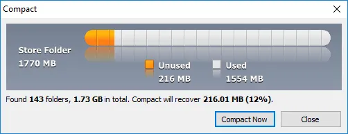 Funktion &quot;Alle komprimieren&quot; in OE Classic, zur Optimierung der Speicherplatznutzung und der Datenbankpflege.