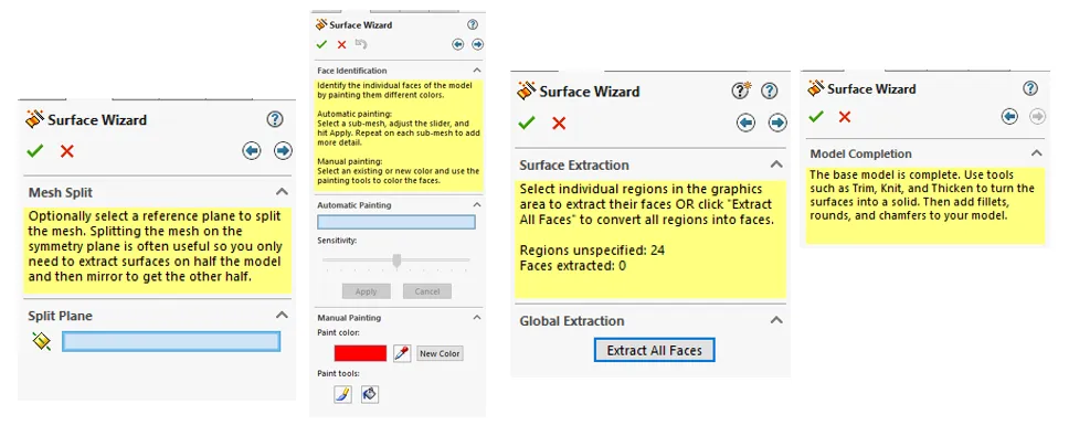 Funktionen des ScanTo3D Flächenassistenten