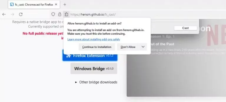 Fx_cast Plugin auf GitHub Seite für Firefox Chromecast Installation
