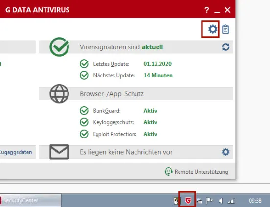 G-DATA öffnen und Einstellungen aufrufen