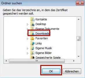 G-DATA Zertifikat Export Ordner auswählen