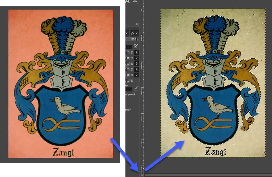 GIMP-Maskenansicht mit aktiver &quot;Ameisen&quot;-Linie nach Umstellung