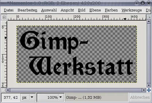 GIMP Textwerkzeug und Texteingabe für Goldschrift
