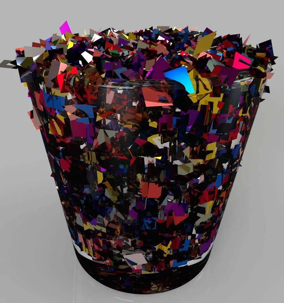 Glas gefüllt mit farbenfrohem &quot;Confetti&quot; Modo Material Effekt in PhotoView 360