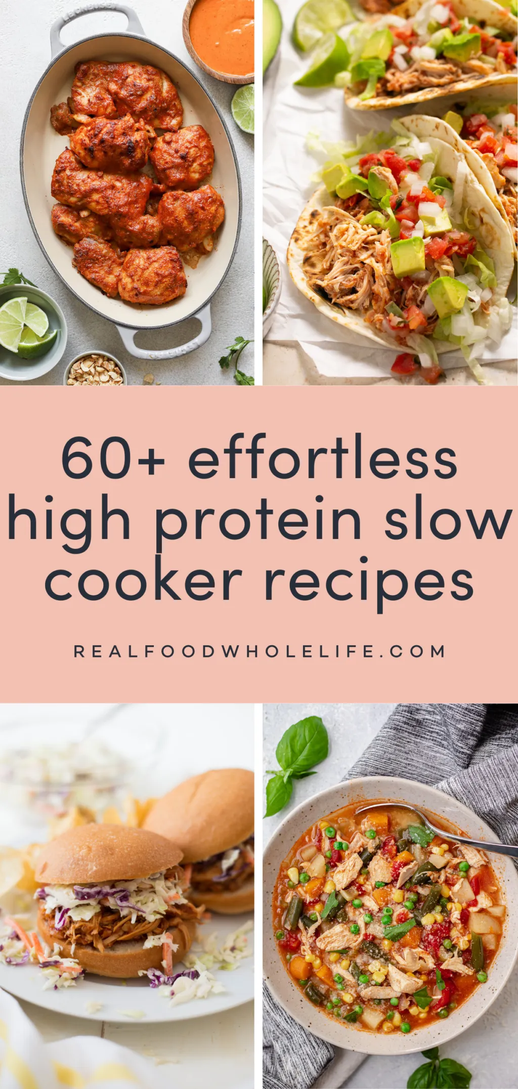 Hähnchen-Satay-Spieße, Hähnchen-Tacos, Hähnchen-Slider und Hähnchen-Gemüse-Suppe in einer Collage