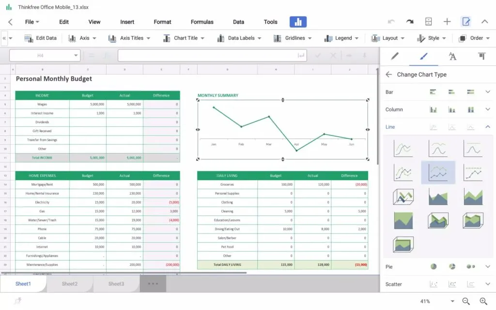Hancom Office ThinkFree Suite mit einer Tabellenkalkulationsanwendung, die eine kostengünstige excel ähnliche programme für Office-Aufgaben darstellt.