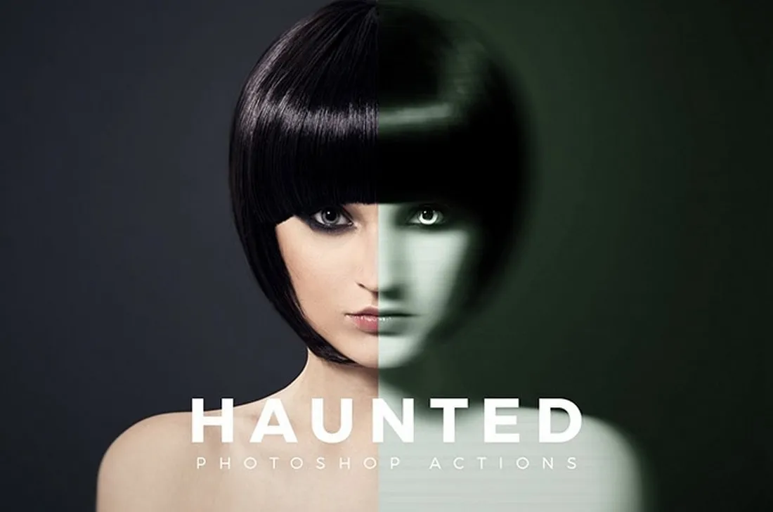 Haunted: Kostenlose Photoshop Action für gruselige, gespenstische Porträt-Effekte für Poster