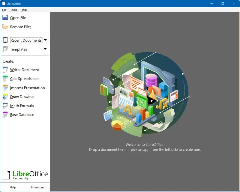 Hauptfenster von LibreOffice 7.2