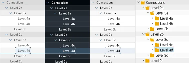 Hierarchische Baum-Ebenen mit unterschiedlichen Hintergrundfarben in Quartz und Belize Themes von SAP GUI 7.70