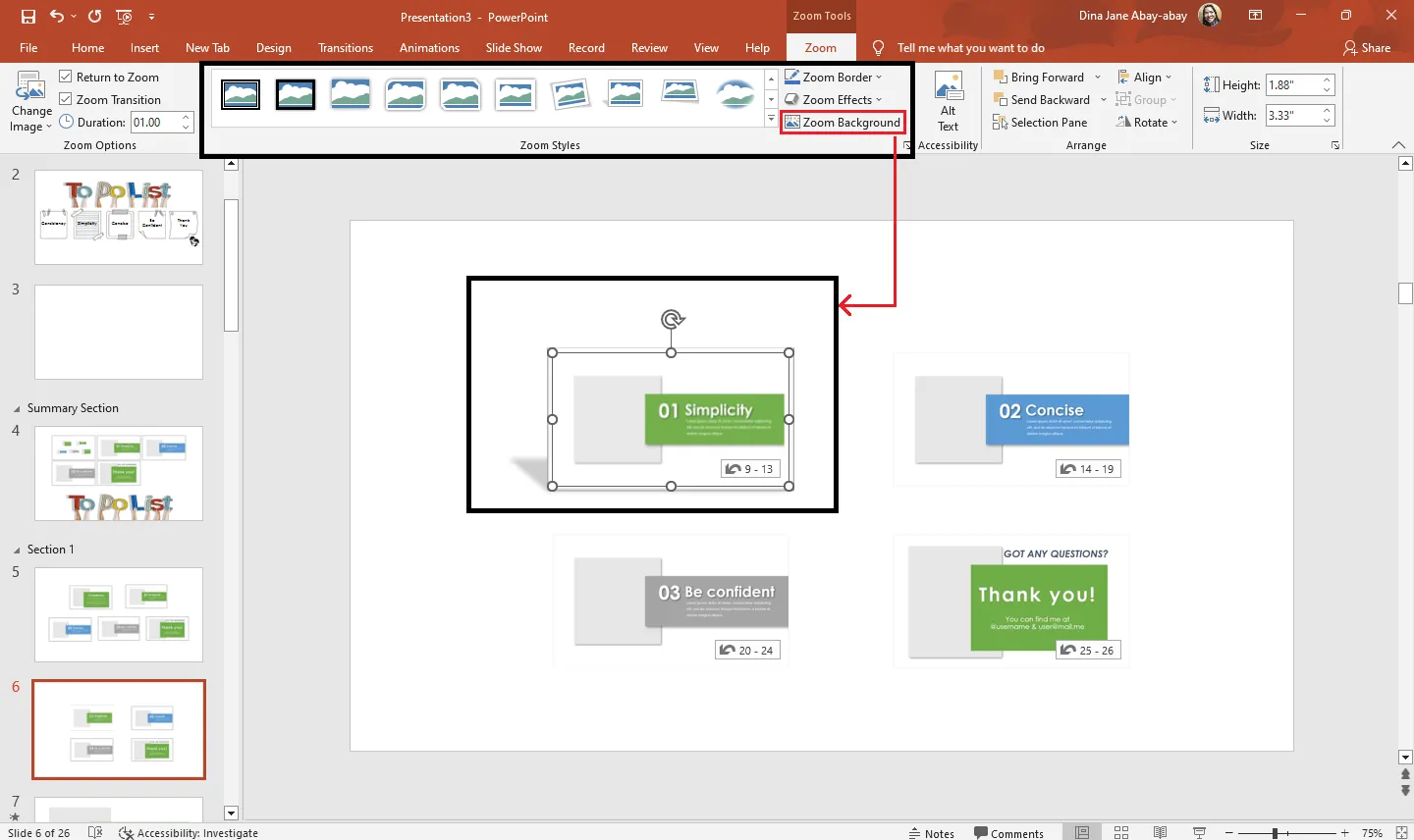 Hintergrund einer Zoom-Folie entfernen unter &quot;Zoom-Formate&quot;