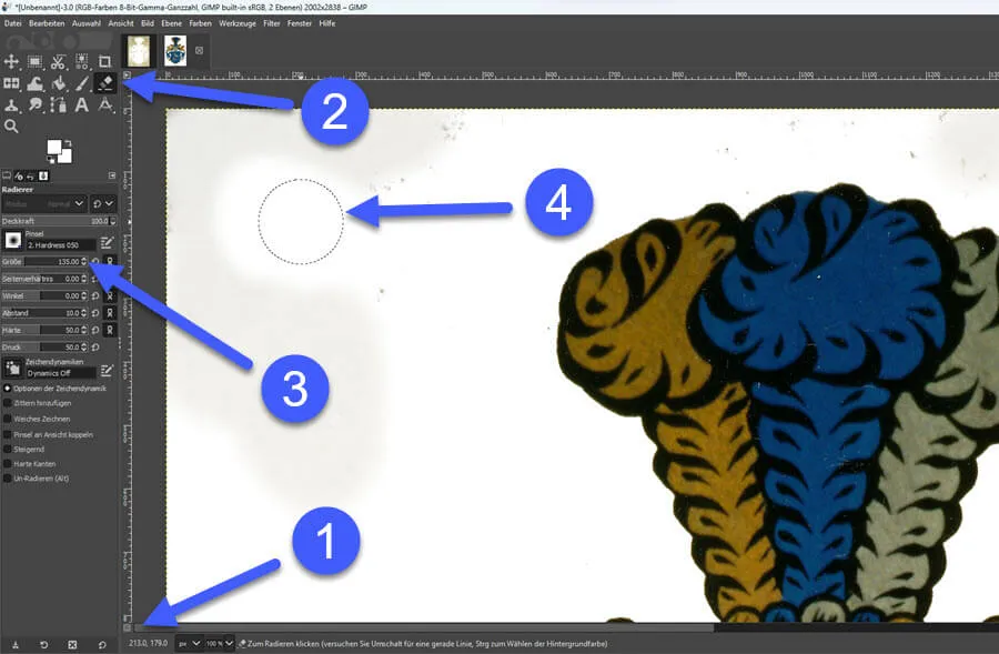 Hintergrund korrigieren mit dem Radiergummi