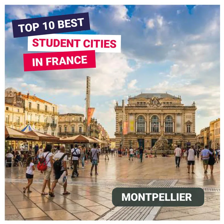 Historische Architektur in Montpellier mit Palmen und sonnigem Himmel