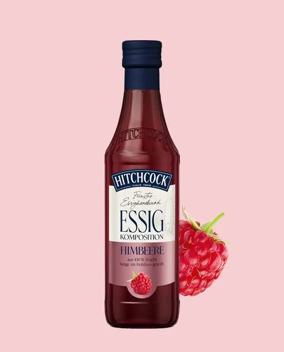 Hitchcock Fruchtessig-Komposition Himbeere in einer Glasflasche