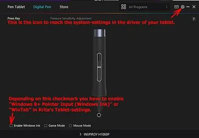 Huion Treiber-Einstellungen für Krita