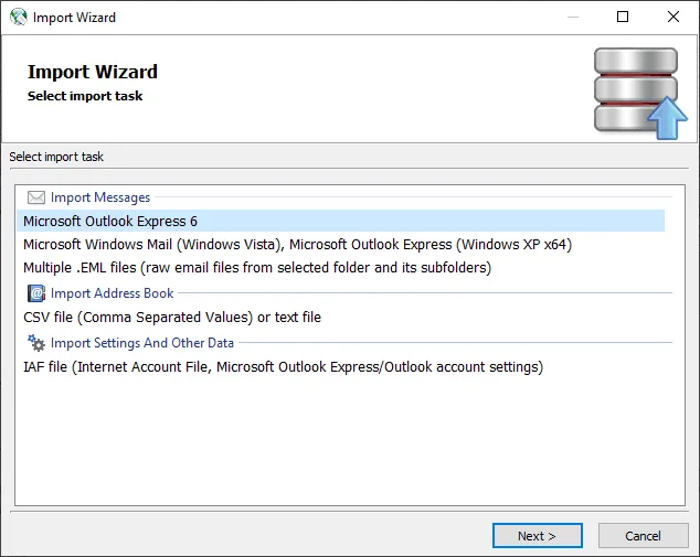 Import-Assistent in OE Classic, ermöglicht die einfache Übernahme alter Daten aus Outlook Express oder anderen Clients.