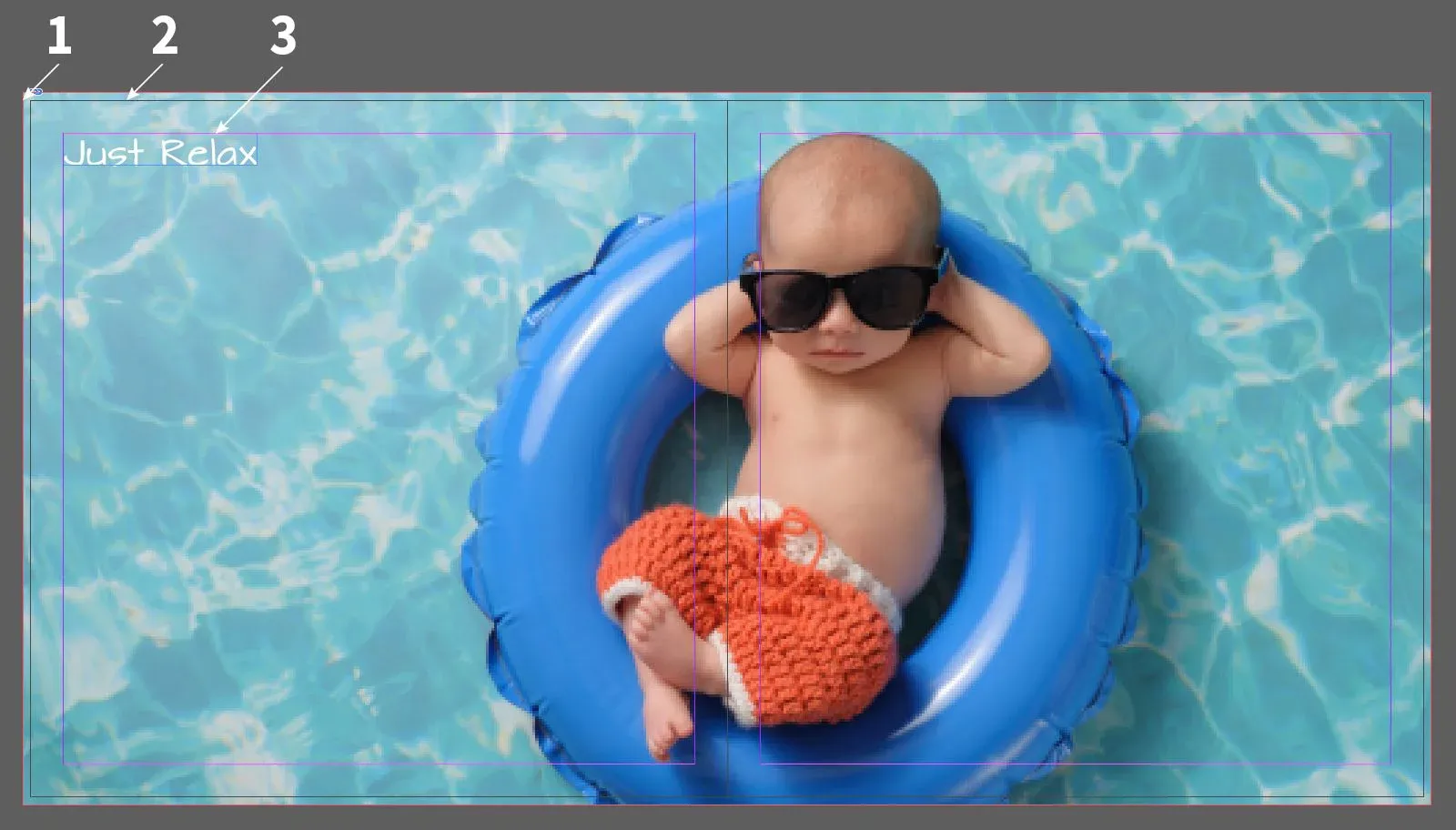 InDesign-Layout-Leitlinien für die Innenseiten eines Fotobuchs mit Beschnittzugabe