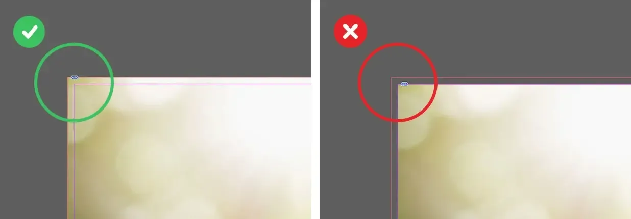 InDesign Layout mit Bild, das über den Beschnitt hinausragt, markiert durch den roten Rahmen