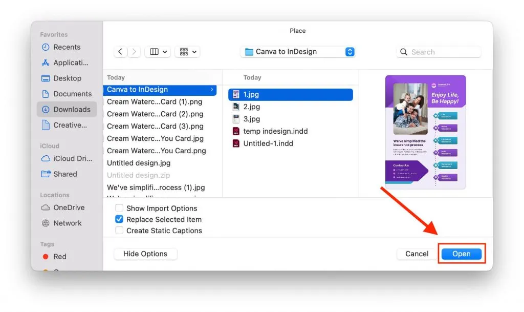 InDesign Menüoption zum Platzieren von Dateien
