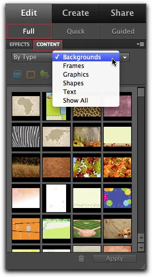 Inhaltskategorien für Gestaltungselemente