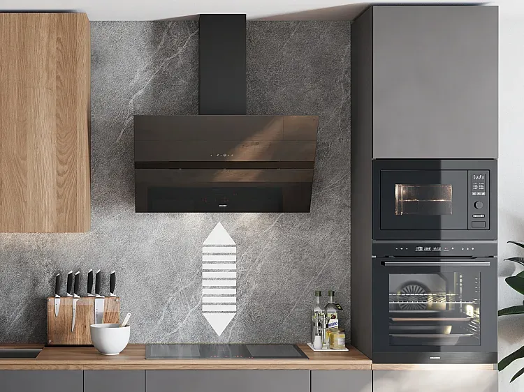 Intelligente Oranier Dunstabzugshaube kommuniziert mit Kochfeld