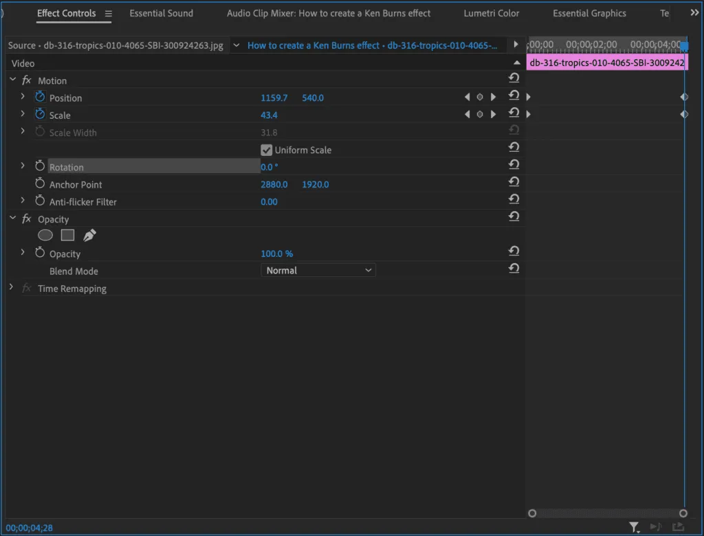Ken Burns Effekt Premiere Pro Einstellungen