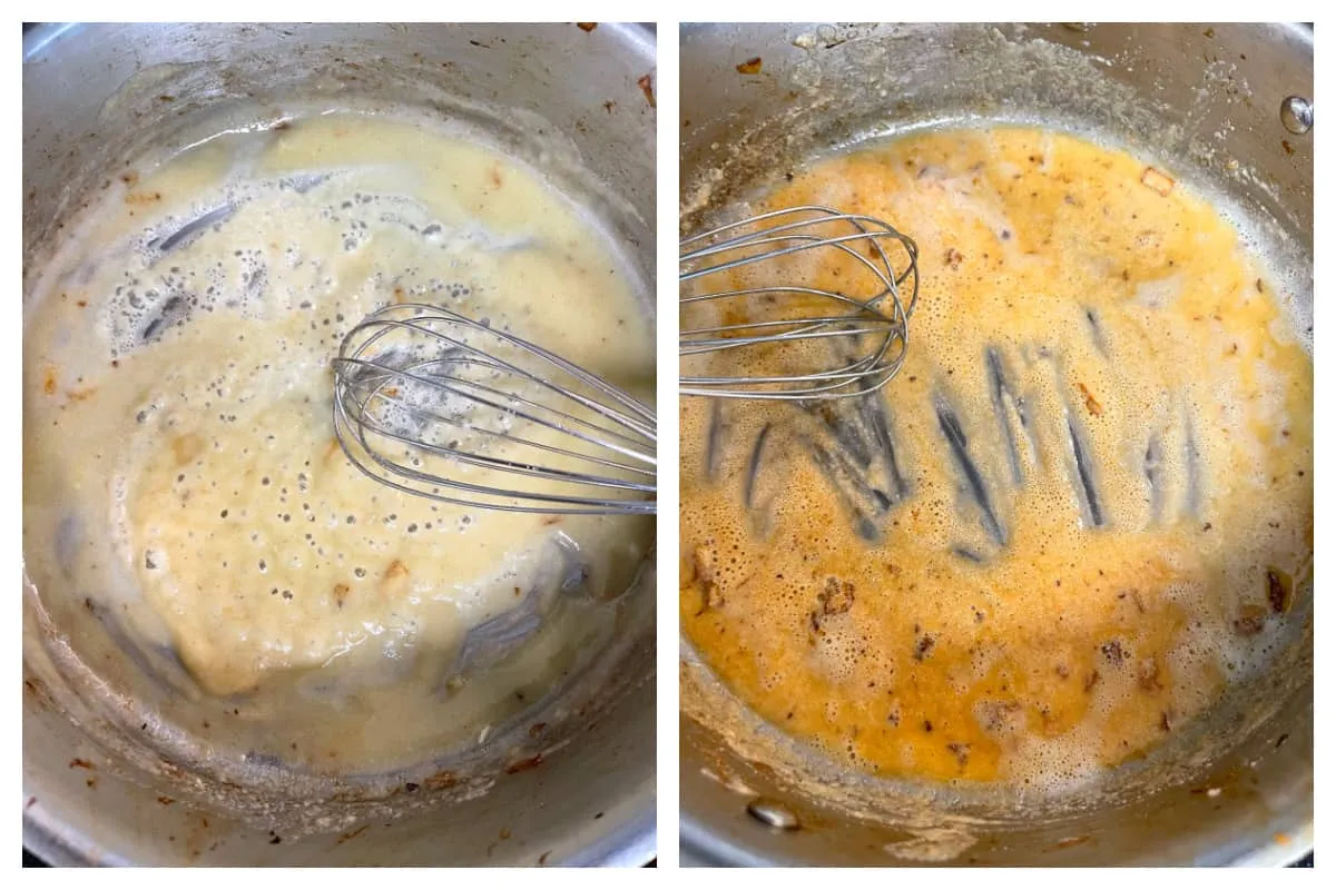 Kochen der Butter-Mehl-Roux bis zur Karamellbraunung