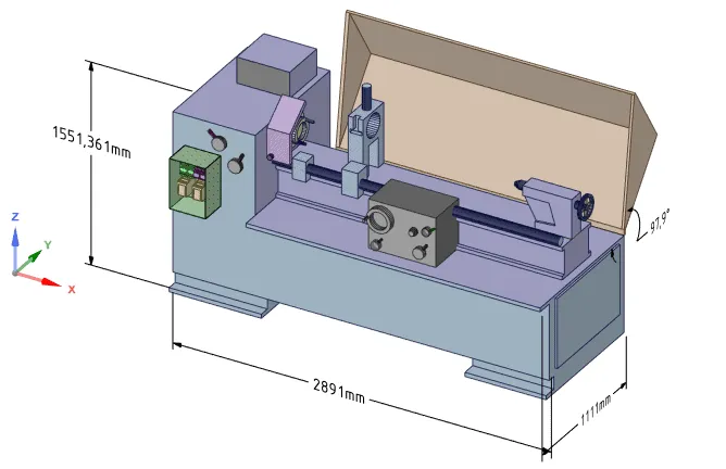 Komplexe Baugruppe einer Drehbank, konstruiert in DesignSpark Mechanical