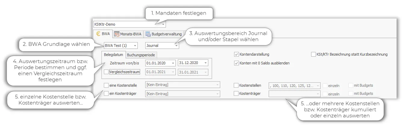 Konfiguration der Datenbasis für die Lexware Kostenstellenauswertung