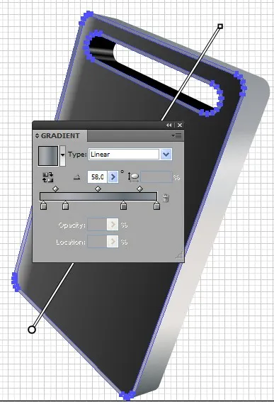 Kontur umgewandelt und mit linearem Verlauf gefüllt für den Illustrator DVD-Player