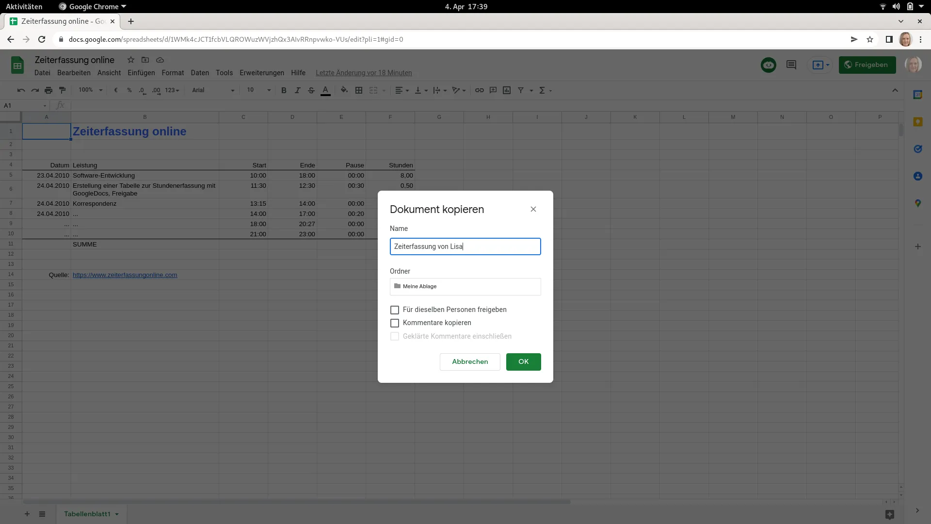 Kopie in Google Drive speichern