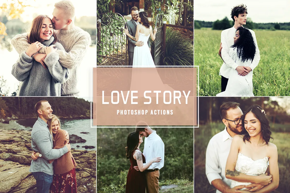 Kostenlose Love Story Photoshop Actions: Warme, leuchtende Filter für romantische Fotos in verschiedenen Genres