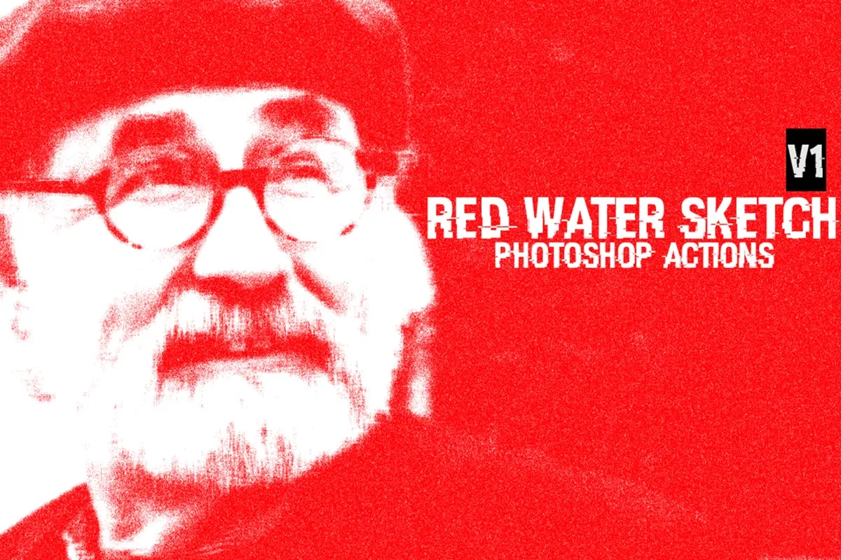 Kostenlose Photoshop Action Red Water Sketch für künstlerische, zerstörungsfreie Aquarell-Skizzen ab CS3