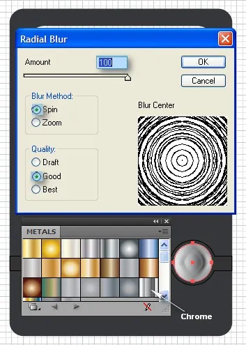 Kreis mit Chromverlauf und Radialem Weichzeichner-Effekt für den DVD-Player