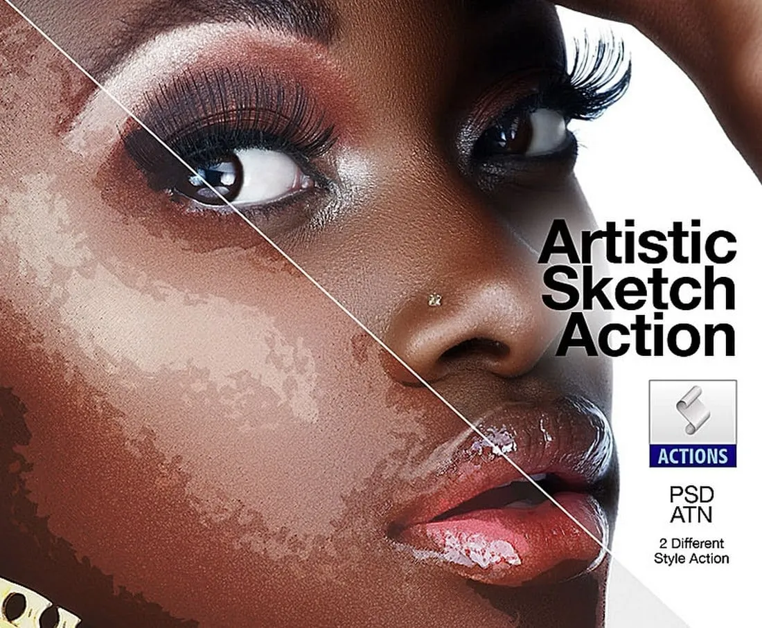 Künstlerische Skizze: Kostenlose, anpassbare Photoshop Action, die Porträts in handgemalte Kunstwerke verwandelt