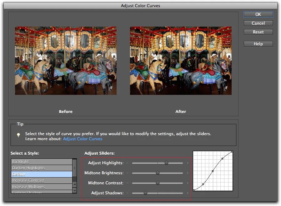 Kurven-Anpassung über Schieberegler in Photoshop Elements 9