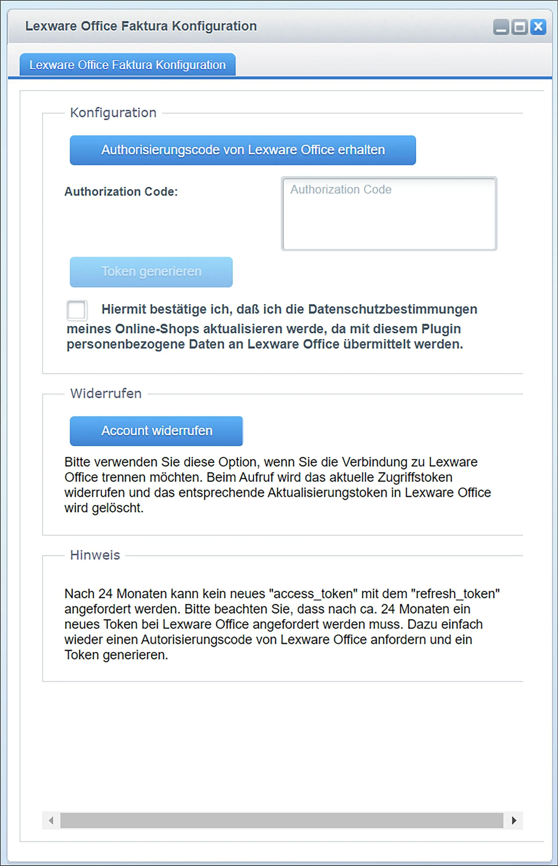 Lexware Office Factura Plugin Einstellungen für Datentransfer