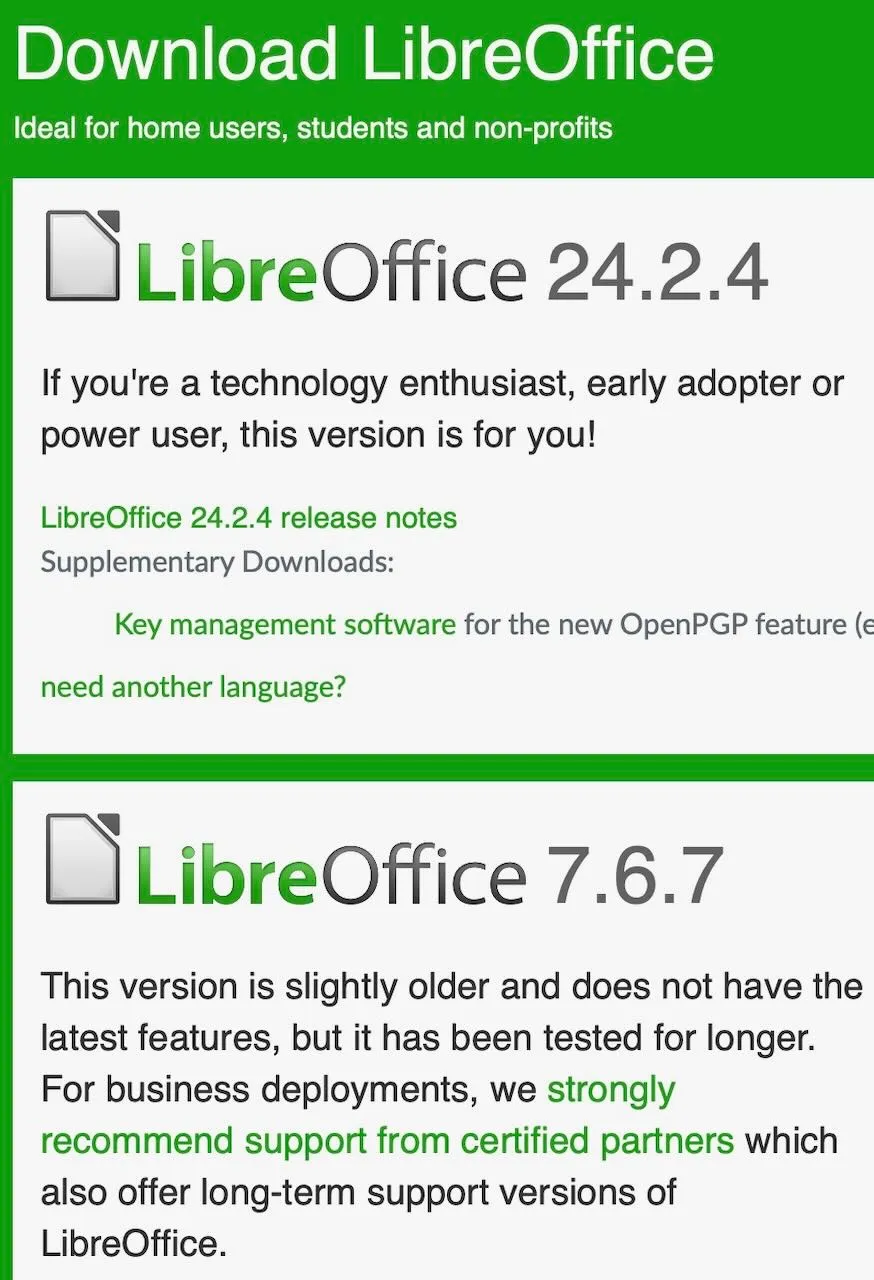 LibreOffice Early Adopter Version Hinweis auf der Downloadseite