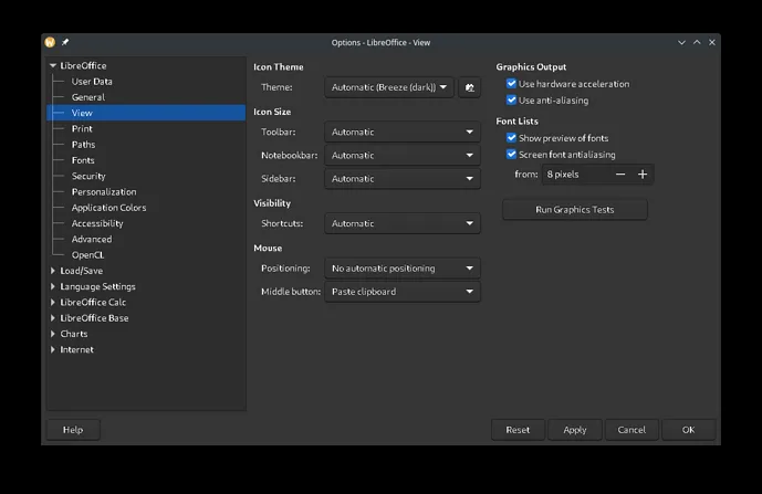 LibreOffice Kantenglättungseinstellungen