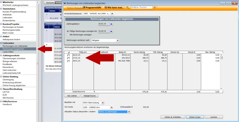 Lieferantenrechnungen bezahlen mit Lexware büro easy plus