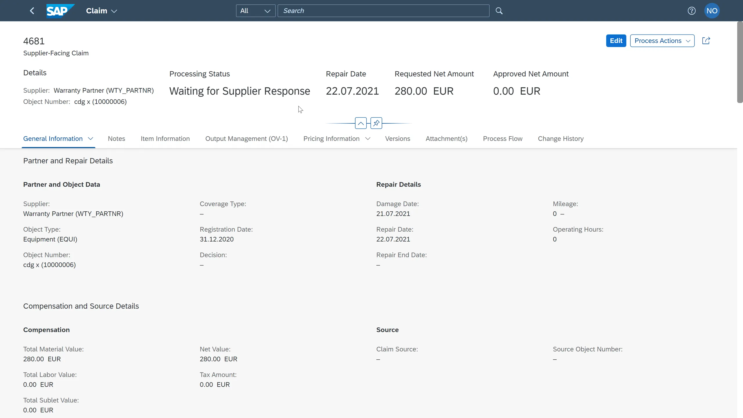 Lieferantenseitiger Garantieanspruch in der Fiori App von SAP S/4HANA 2022