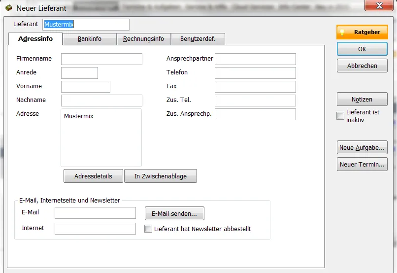 Lieferantenstammdaten eingeben in büro easy plus