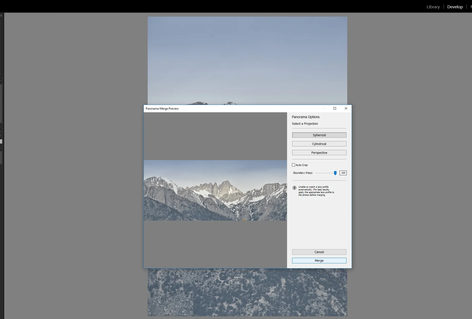 Lightroom finale Zusammenführung mit Randverkrümmung