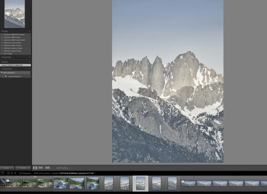 Lightroom Import-Bildschirm für Panorama-Zusammenführung