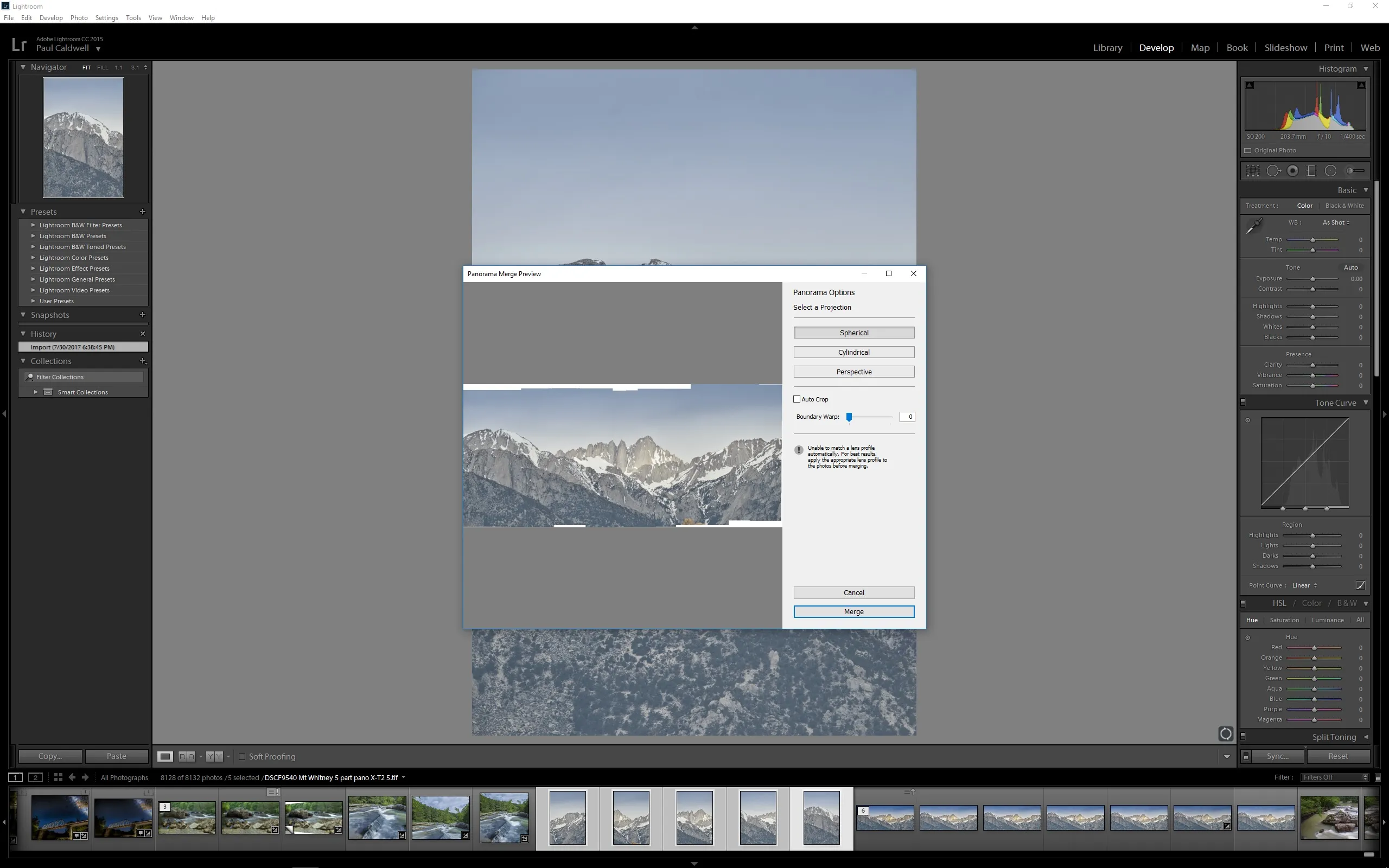 Lightroom Zusammenführungsversuch vor Randverkrümmung