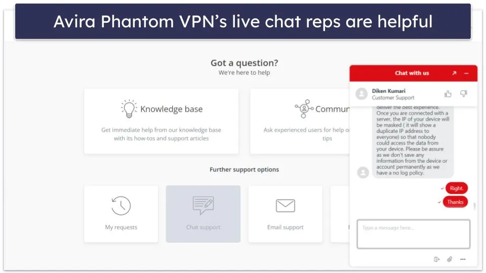 Live-Chat-Funktion des Avira Kundensupports für schnelle Hilfe bei Fragen