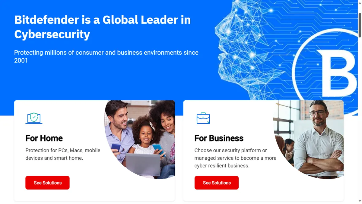 Logo und Name von Bitdefender als führender Anbieter von Cybersicherheitslösungen.