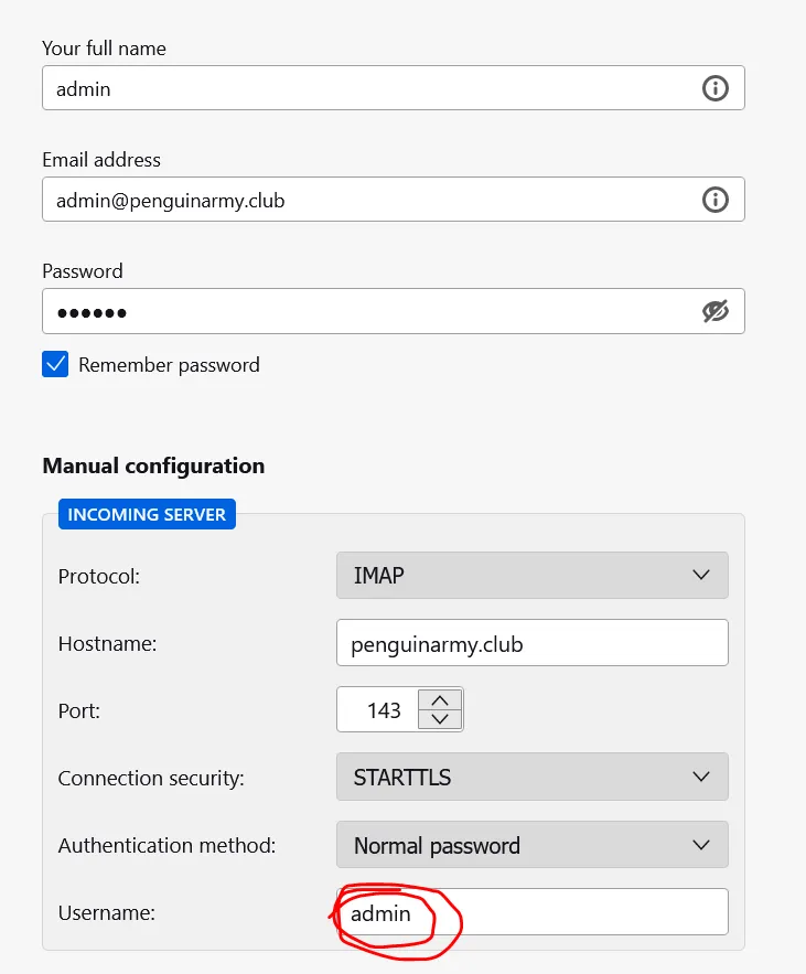 Manuelle Anpassung des Benutzernamens in den Thunderbird-Kontoeinstellungen