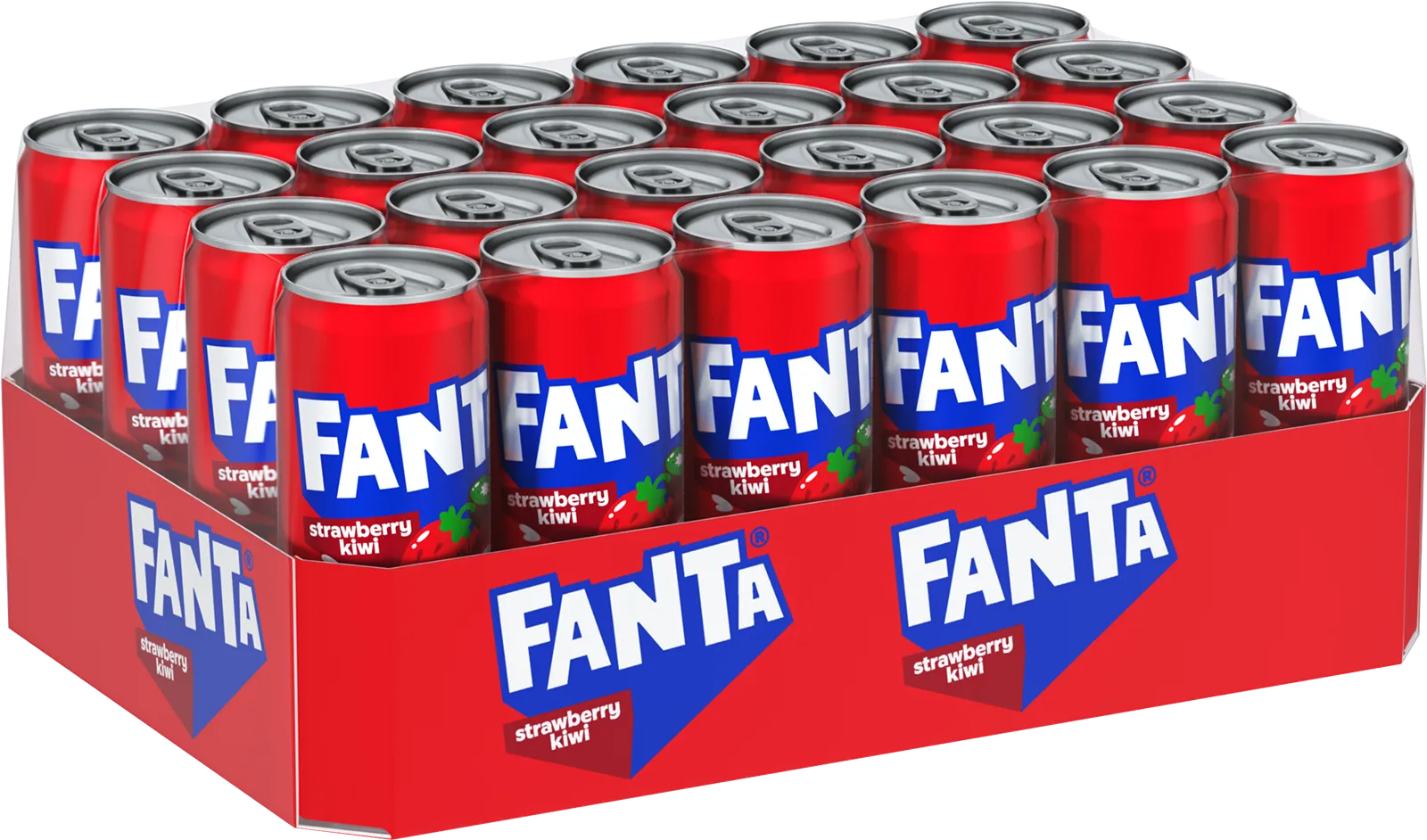 Mehrere Dosen Fanta Kiwi & Strawberry in einer Packung