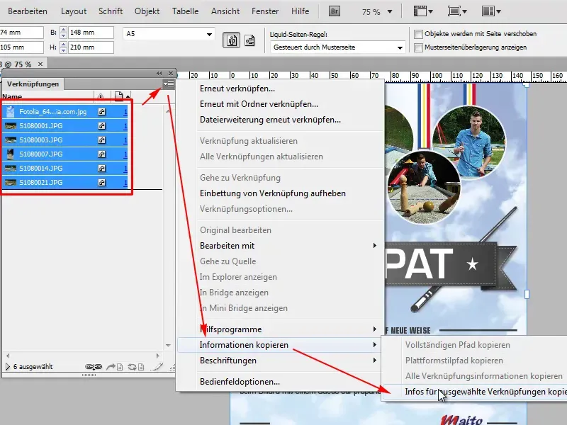 Mehrere InDesign Verknüpfungen für den Export auswählen